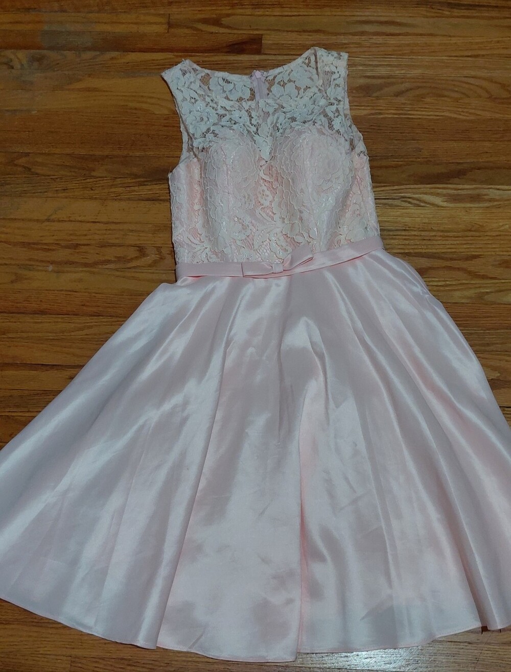 May Queen Lace Bodice Pink Satin Vintage 50s Style Prom & Graduation Mini Dress